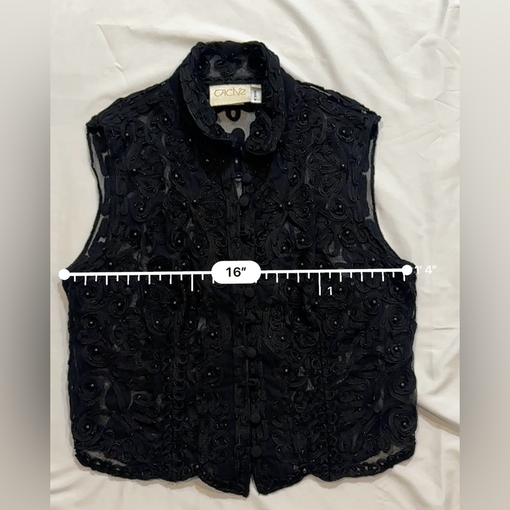 Cache Black Sleeveless Button Down embellished with beaded embroidery - Picture 7 of 9
